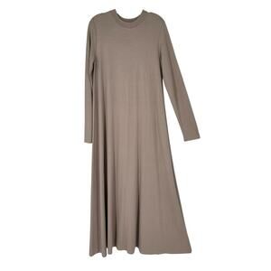 Toit Volant Maxi Dress Long Sleeve Stretch Modern A Line Beige Medium Lagenlook